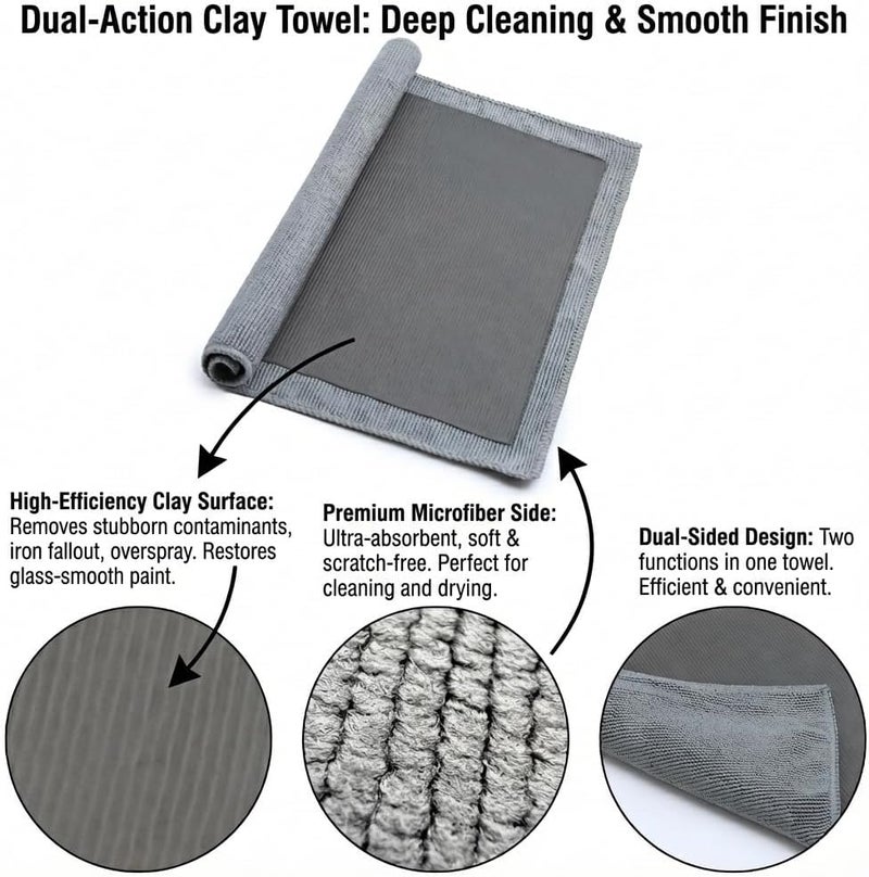 FarTryGo Clay Towel Auto Detailing | Professional Synthetic Clay Bar Towel for Faster Claying & Smooth Paint | Safe for Clear Coat & Glass | Reusable Claybar Towel 12"x12" - Image 3